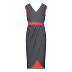Denim Illusion wrap dress with Red Pin Spot contrast fabric, front view