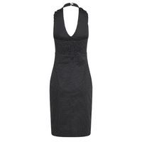 Betsy Beauty Frill Neck Halter Dress in Black Pin Spot