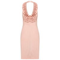Betsy Beauty Frill Neck Halter Dress in Pink Pin Spot