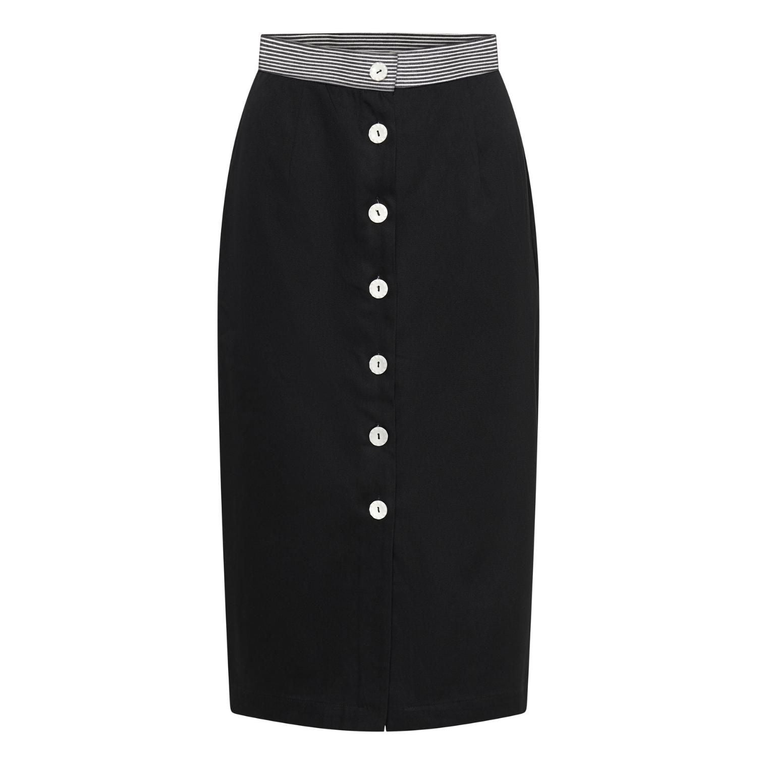 Florence Fluttering Skirt in Black with Stripe Waistband
