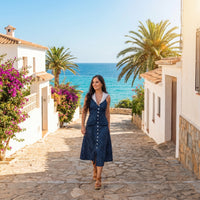 Loretta Laughing Anchor Print Midi Dress with Peplum Frill