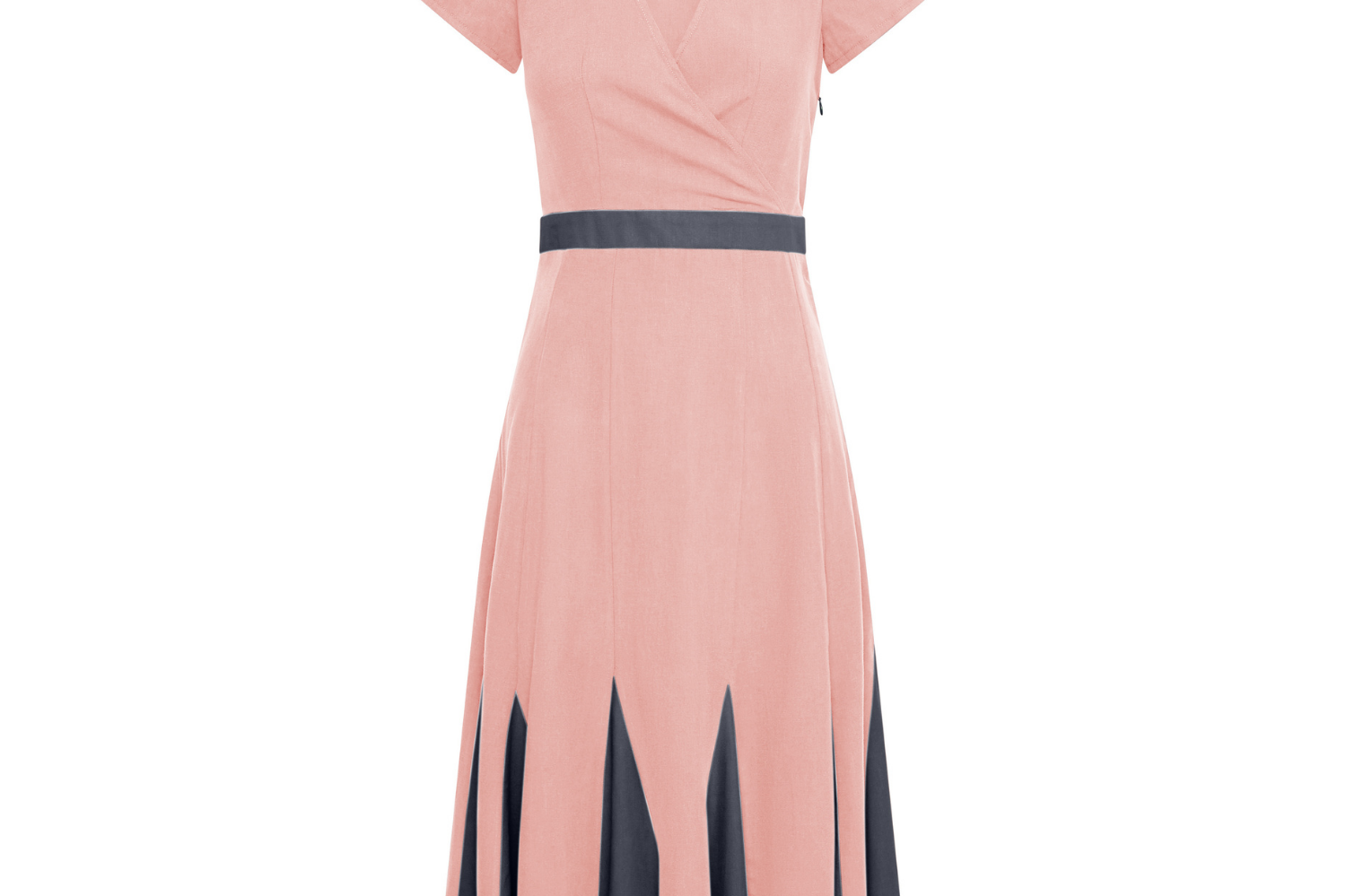 Lillian Lushing Dress with Fluted  Godet Skirt in Dusty Pink and Black