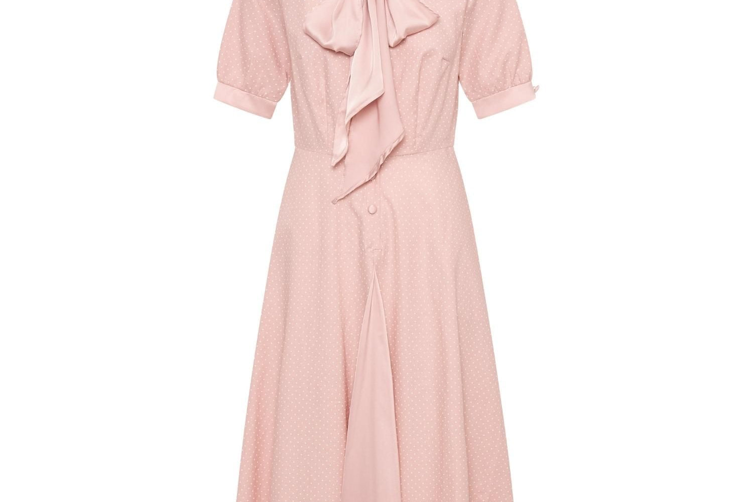 Stella Skipping Fit & Flare Dress with Bow collar in Dusty Pink Pin Spot