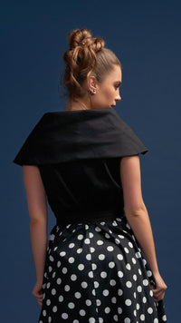 Tatiana Twirling dress with Cape Collar and Full skirt in Black & White Polka Dot
