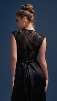 Victoria Vacationing Black Full length gown with lace back