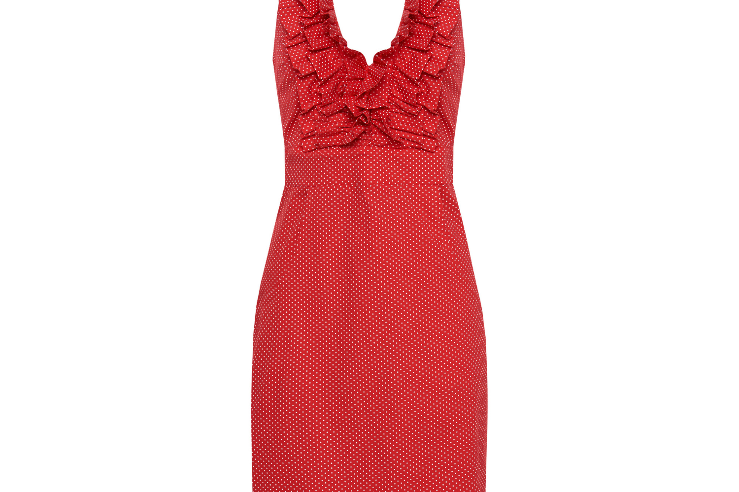 Betsy Beauty Frill Neck Halter Dress in Red Pin Spot