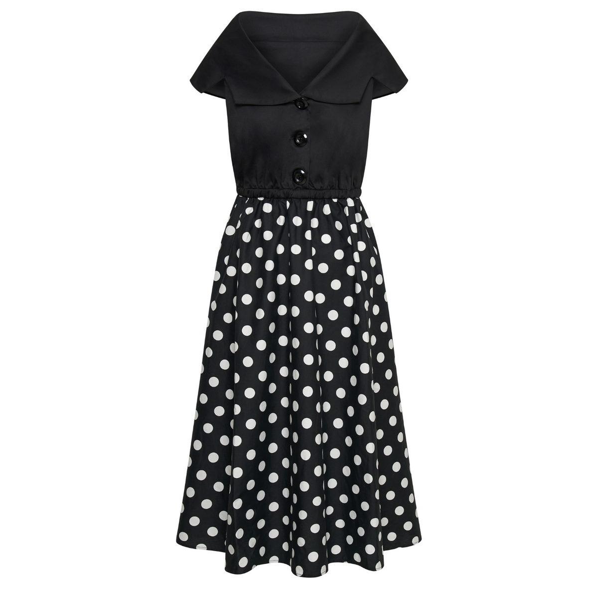 Tatiana Twirling dress with Cape Collar and Full skirt in Black & White Polka Dot