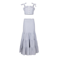 Summer Spinning Crop Top and Maxi Skirt set in Blue and White Stripe