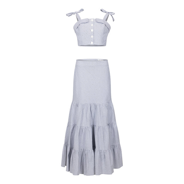 Summer Spinning Crop Top and Maxi Skirt set in Blue and White Stripe