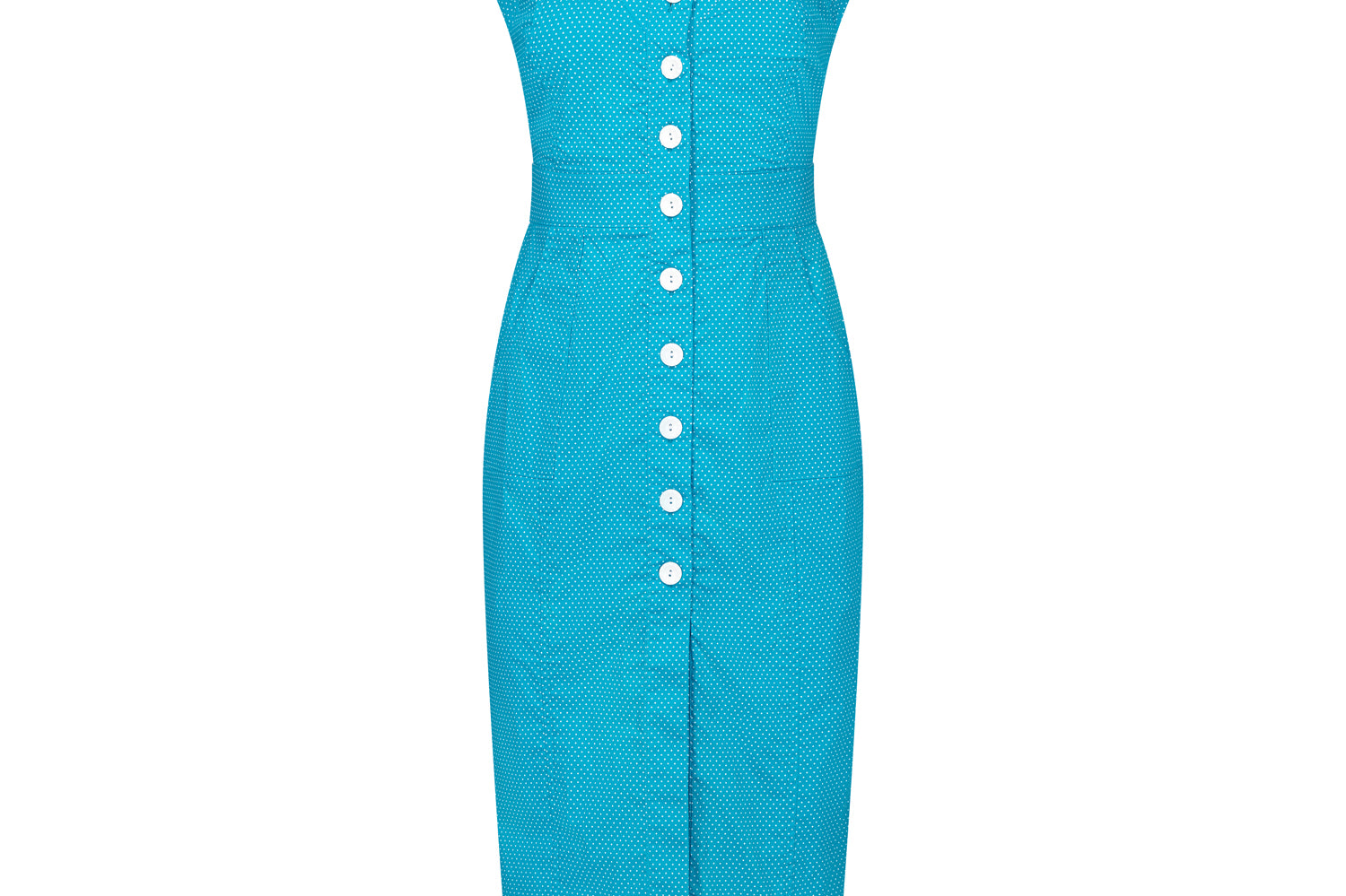 Queenie Quintessential Sweetheart High Waisted Dress in Teal Pin Spot