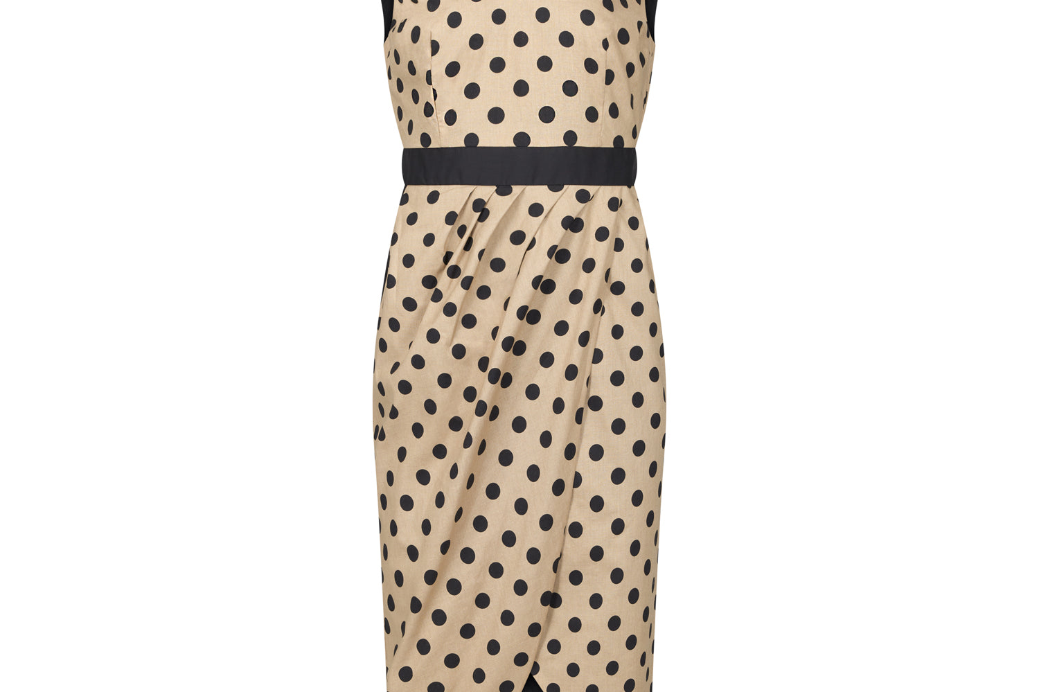 Bessie Beaming Illusion Wrap Dress in Natural and Black Polka Dots