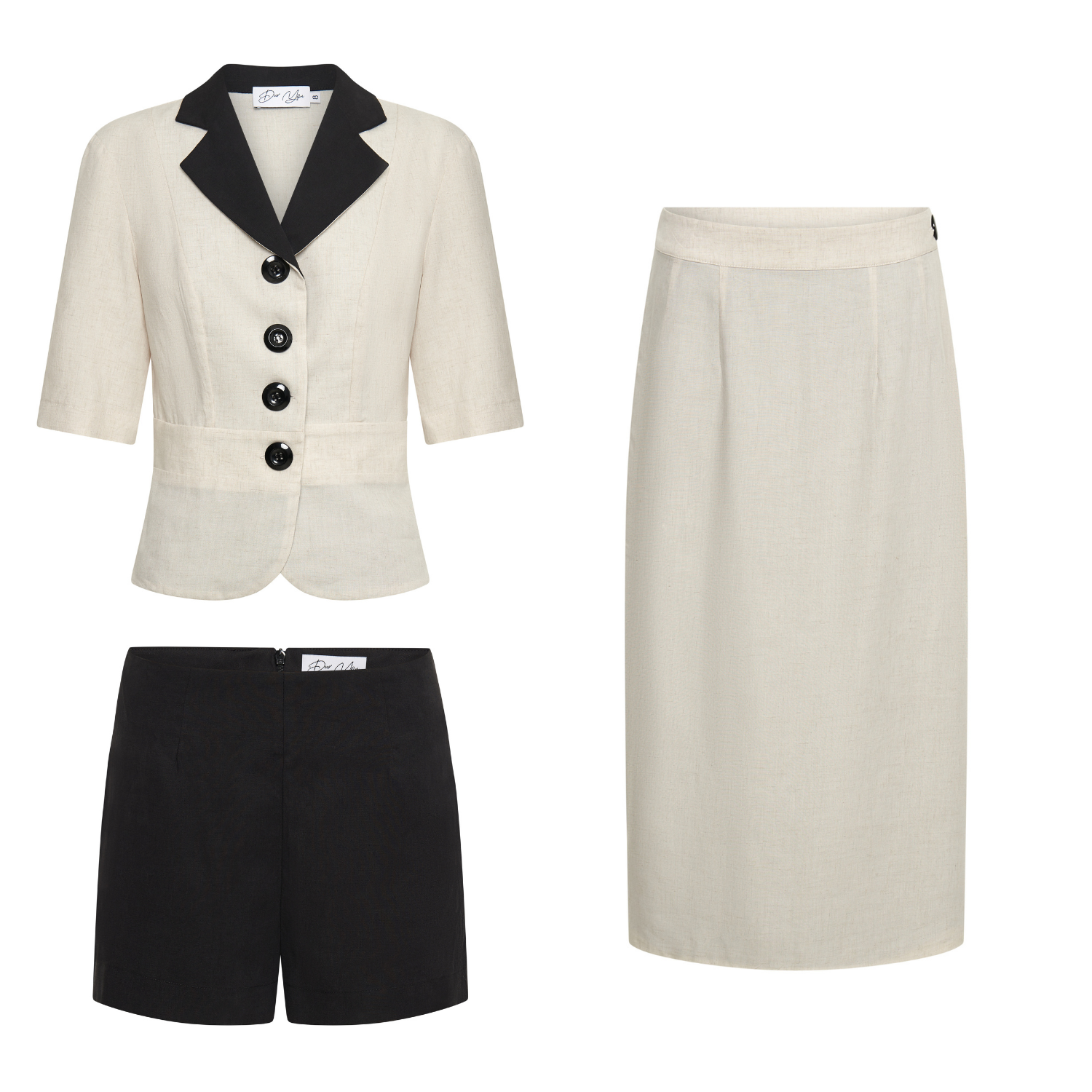 Iris Igniting 3 piece Set consisting of Jacket, Shorts and Skirt in Natural
